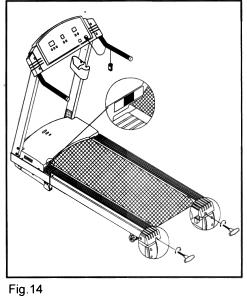 HET LOOPVLAK AFSTELLEN SportsArt 1150 Uw loopband wordt geleverd met een afstel indicatie aan de linkerkant van de motor. (zie Fig. 14).