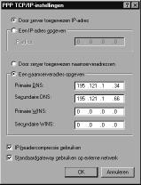 11 Klik op TCP/IP instellingen. > U komt in het scherm PPP TCP/IP-instellingen (zie afbeelding 22).