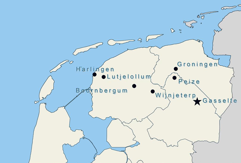 Fig. 3. Overzicht van opgravingen in Noord Nederland waar Gasselte plattegronden zijn aangetroffen. echter conform het type Gasselte B (Huijts 1992: 183; Waterbolk 2008: 101).