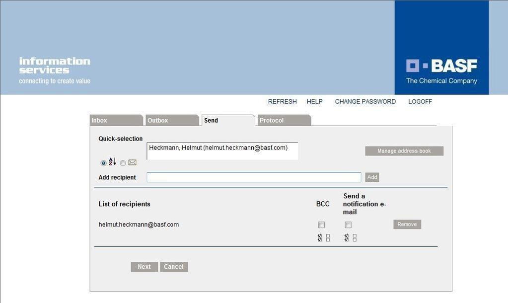 4 Documenten verzenden Het verzenden van documenten bestaat uit drie stappen: De geadresseerde(n) selecteren en invoeren De te verzenden documenten selecteren Documenten verzenden 4.