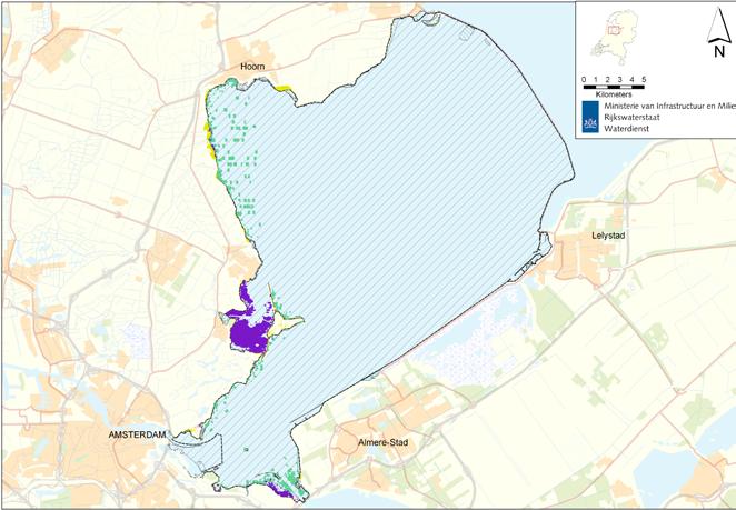 Figuur 3.1 Markermeer & IJmeer, ruimtelijke eenheden en habitattypen Deze paragraaf is een zeer beknopte weergave van de doeluitwerking.