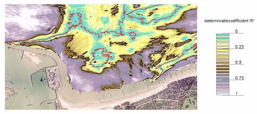 Figuur 5 geeft de erosietrend in cm/jaar in de baai van Heist, het verschil tussen opeenvolgende kleurschakeringen bedraagt in deze figuur 2,5 cm/jaar.