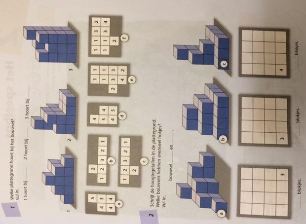 Welke plattegrond hoort bij het bouwsel? Vul in. 1 hoort bij.