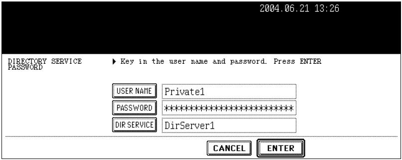 service scherm de juiste LDAP service voor uw account wordt vermeld Druk op [ENTER] om aan te melden en het gebruikelijke