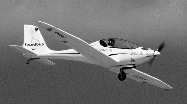 Milieuvriendelijk vliegen Een sportvliegtuig heeft een elektromotor als aandrijving in plaats van een verbrandingsmotor. De elektromotor krijgt zijn energie uit accu s.