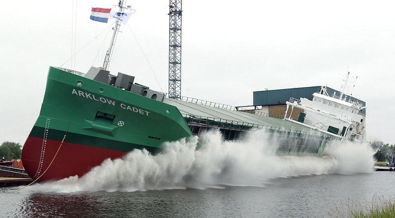 foto: Marcel Klip/youtube/maxresdefault ARKLOW VALIANT, IMO 9772541 (NB-225), 1-4-2016 te water gelaten bij Royal Bodewes, Hoogezand onder bouwnummer 723, 22-5-2016 vanaf de werf Royal Bodewes te