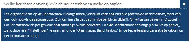 De meeste brieven van de SVB komen dan in de Berichtenbox binnen. Er zijn brieven die niet geschikt zijn voor de Berichtenbox. Deze ontvangt u op uw adres.