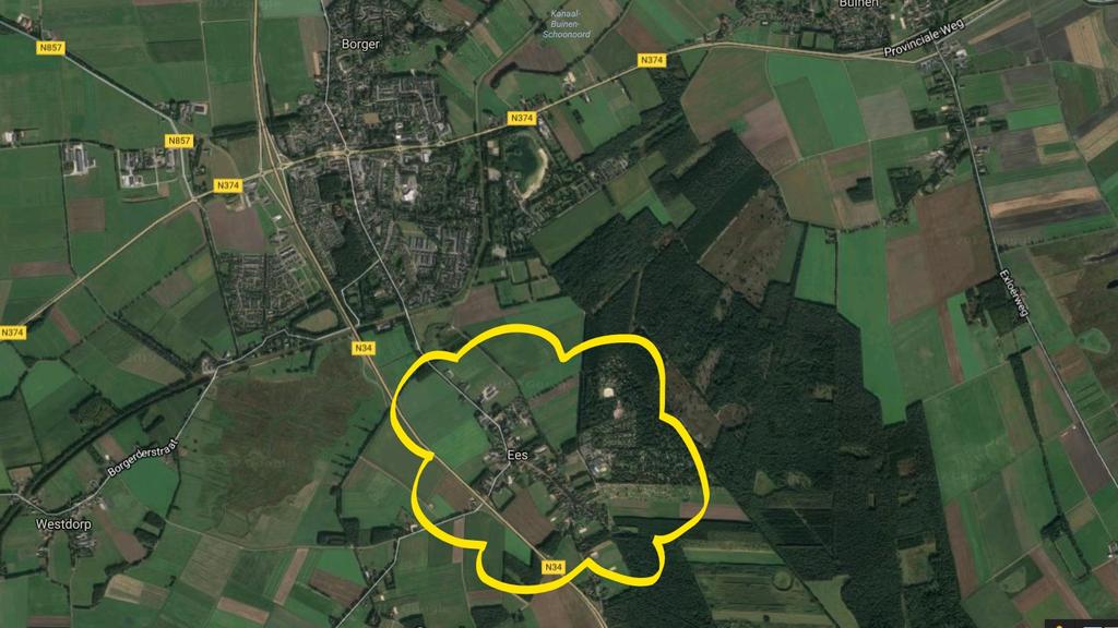 Borger en Ees omcirkeld (2017)- Bron: Google Earth Borger maakt nu deel uit van gemeente Borger-Odoorn en telt 4.570 inwoners. Deze gemeente telt ongeveer 25.