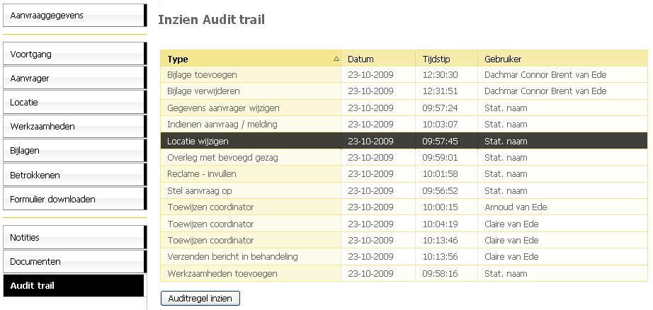 Door een auditregel te selecteren en vervolgens op