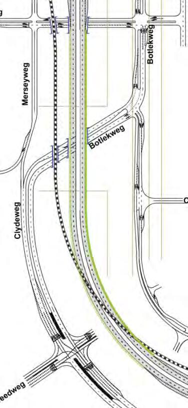 Afbeelding 3.23 Configuratie 15 ten zuiden van knooppunt A15-A24 De plusstroken liggen aan de binnenzijde van elke rijbaan op de A15.
