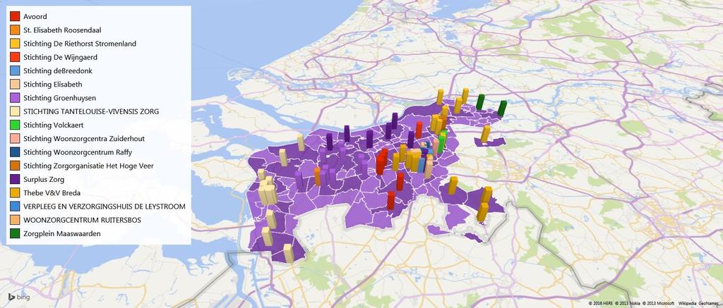 De locaties in West- Brabant Op basis van postcode zijn de locaties van de intramurale aanbieders in West-Brabant geplot.