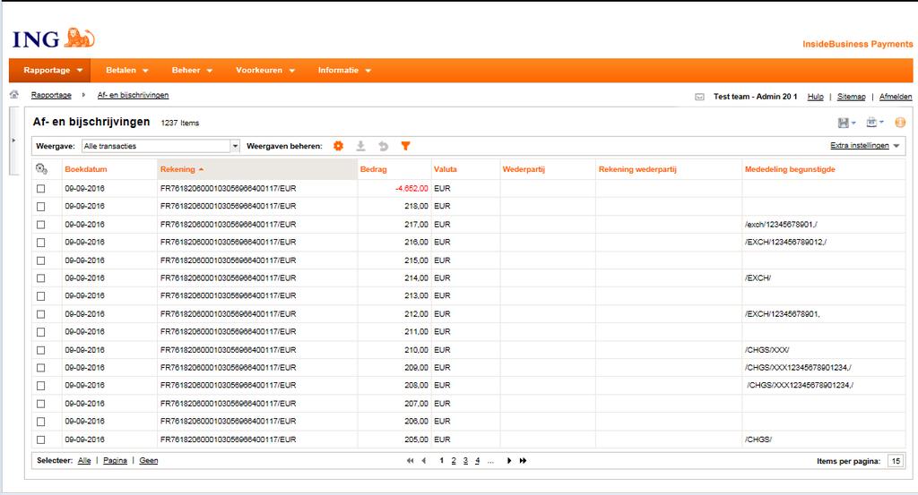 Tabellen Werken met een tabel Er zijn verschillende bewerkingen die op een tabel toegepast kunnen worden, zoals: Het aantal items per pagina in het veld Resultaten per pagina aangeven, dit kan worden