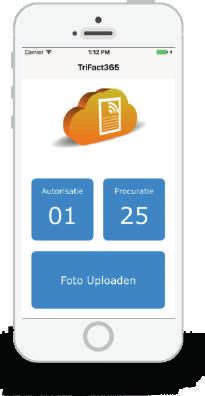 Mobiele app Met de mobiele app van TriFact365 kun je snel foto s maken van documenten en deze snel uploaden. Daarnaast is het ook mogelijk om facturen en bonnetjes te autoriseren en procureren.