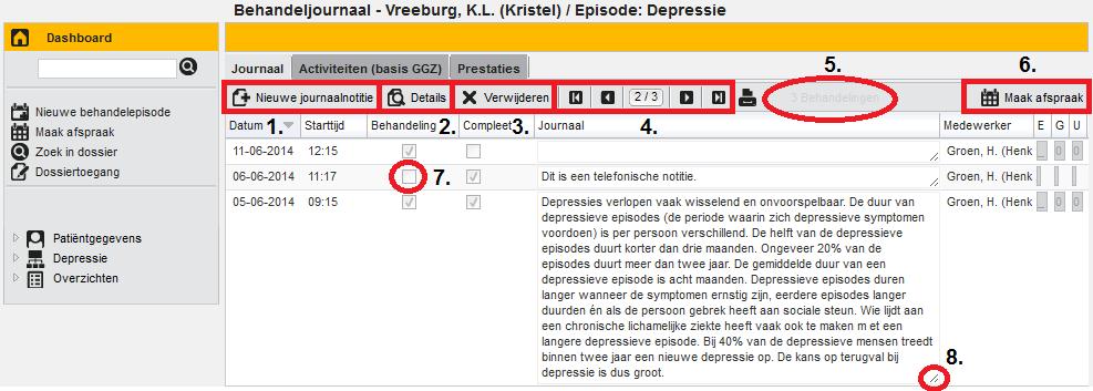 2 Tabblad Journaal Het tabblad Journaal toont een overzicht van alle behandelingen en journaalnotities.