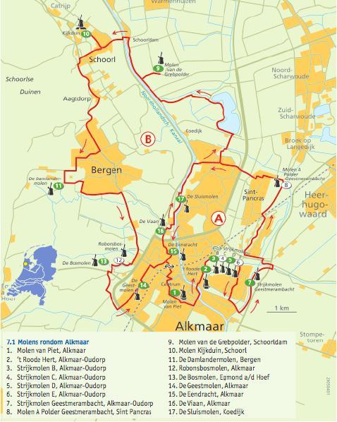 vroeger de stoomtram van Alkmaar naar Egmond. Vervolg de rode fietssuggestiestrook langs de Van Ostadelaan. Op rotonde rechtdoor. Waar de Van Ostadelaan overgaat in de Nic.