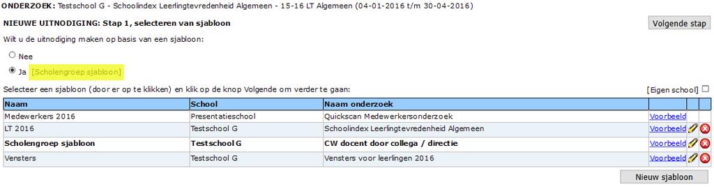 Met de twee velden tussen haakjes wordt de mail gepersonaliseerd. De naam en de tekst zijn verplichte velden. Het veld Naam Onderzoek is niet verplicht.