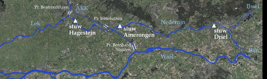 Waterverdeling tbv Irenesluizen en Hagestein Waterverdeling bij lage rivierafvoeren Bij dalende Lobith afvoer zakt de waterstand op de Waal.