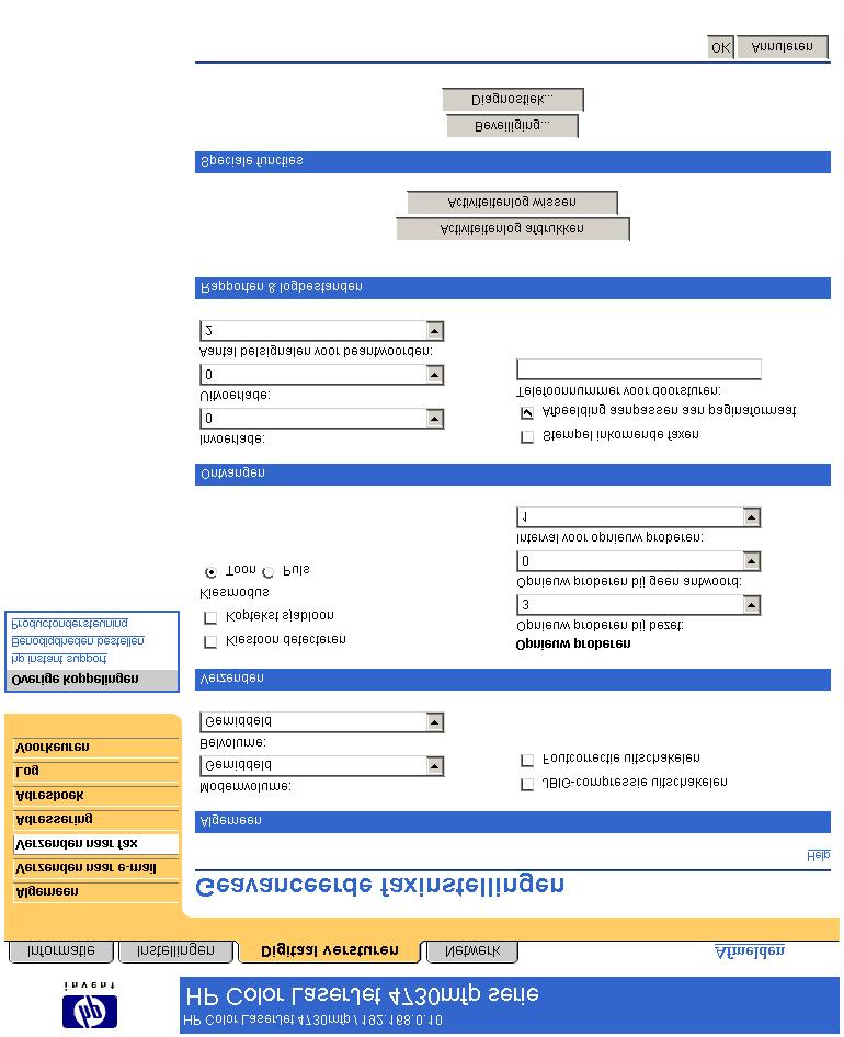 Digitaal versturen Geavanceerde faxinstellingen In de volgende illustratie en tabel wordt beschreven hoe u het scherm Geavanceerde faxinstellingen kunt gebruiken.