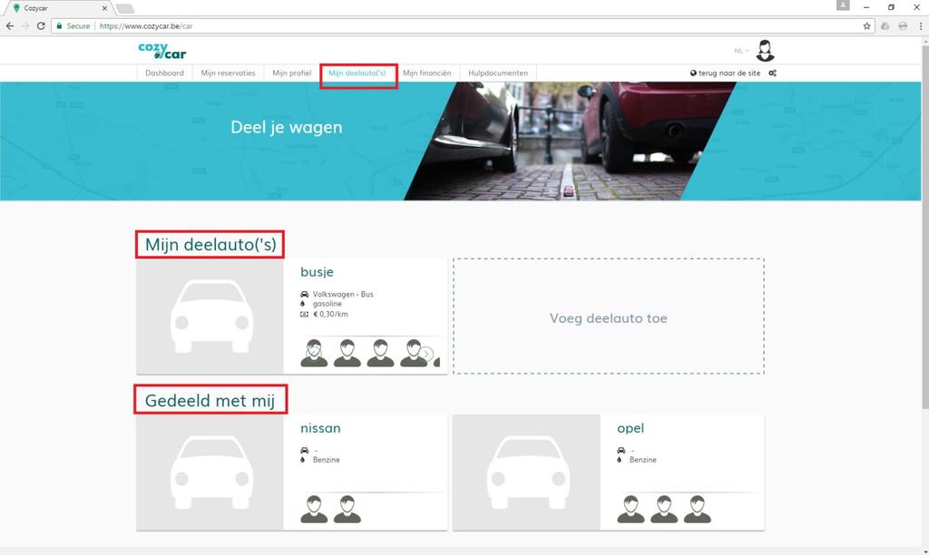 10 2.3 mijn deelauto( s) Bij de tab mijn deelauto( s), vind je meer info over jouw deelauto( s). Onder mijn deelauto( s) staan/staat de wagen(s) waar jij eigenaar van bent.