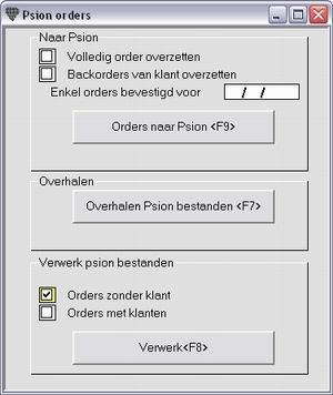 Psion Workabout Orders ingeven Menu Verkopen, Orders Er zijn drie mogelijke werkwijzen om met orders te werken op de Psion Workabout: 1.