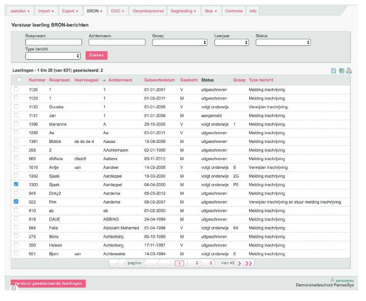 4 Leerlinggegevens van ParnasSys bijwerken naar BRON- Zodra er een wijziging aangebracht wordt aan voor BRONuitwisseling relevante gegevens (waaronder het