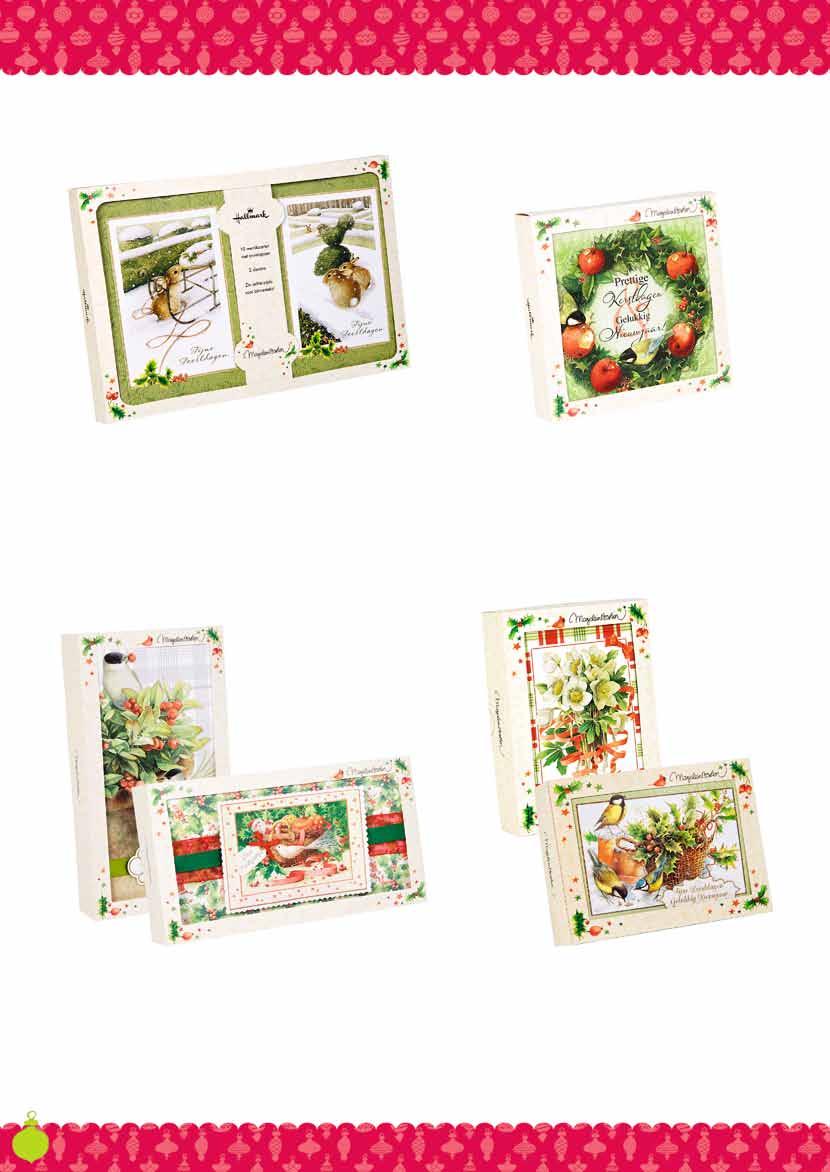 Marjolein Bastin Christmas Boxes Display Xmas Box Inhoud: 10 kaarten Kaartformaat: 115x180 mm 2 dessins 4 artikelen 7,99 Square box Inhoud: 6 kaarten Kaartformaat: 145x145 mm 1