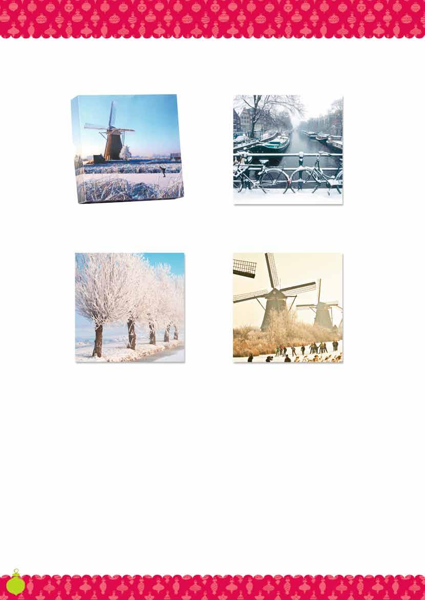 Winterscenes NL 7,99 Luxe vierkante boxen met fotografische beelden van Nederlandse winterlandschappen. Zowel de kaarten als de boxen worden afgewerkt met glitter of UV lak voor een luxe uitstraling.