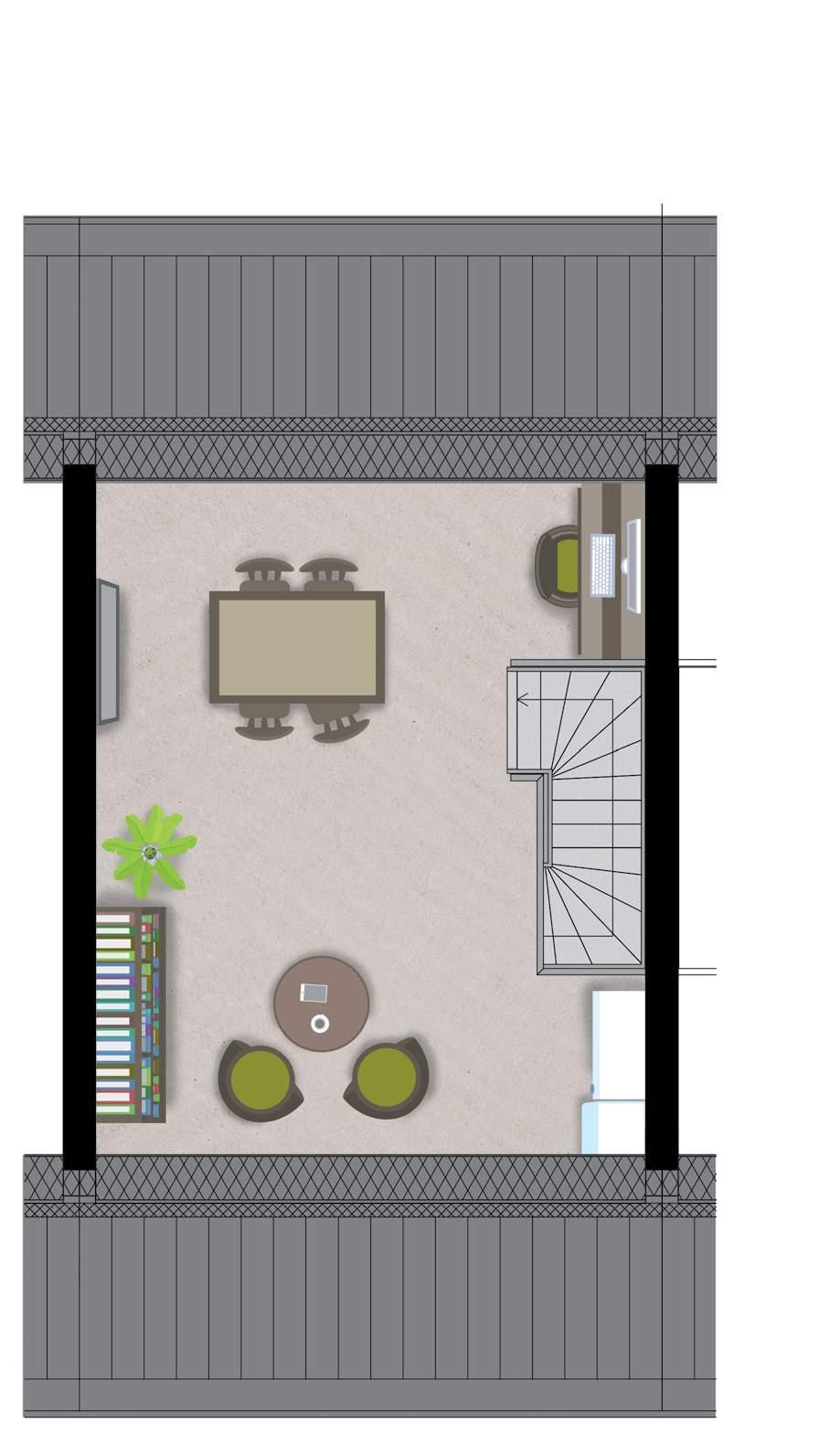 Eerste verdieping Zolder < 2306 > < 3186 > Optie: een dakraam of dakkapel maken de