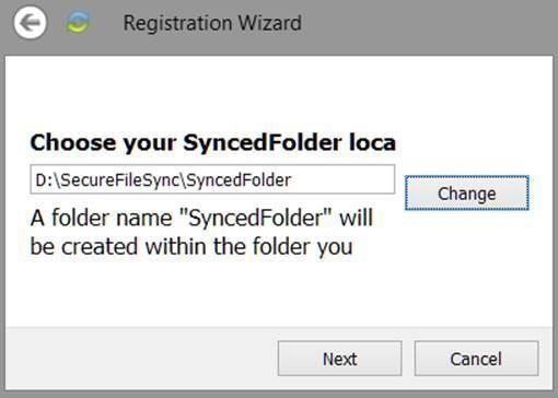 de applicatie: C:\Users\user\SyncedFolder - Advanced: u kunt zelf aangeven waar de