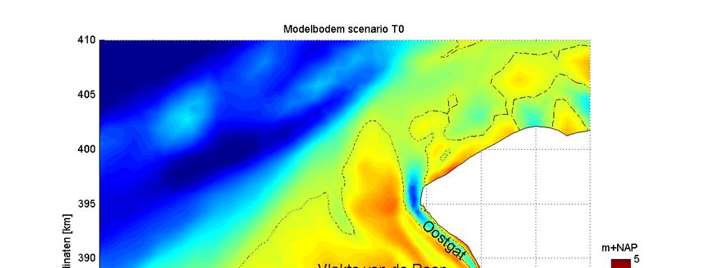 De basismodelbodem die in deze studie is toegepast bestaat voor het grootste deel uit een 20x20 m2 GIS bodem van de Westerschelde uit 2011 (Rijkswaterstaat Zeeland), aangevuld met een bathymetrie van