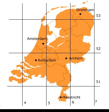 Schrijf de coördinaten ervan op. 5 Bekijk dit kaartje van Nederland. a. b. c. In welke provincie ligt het punt (, Welke stad ligt vlak bij het punt (, Ligt het punt (, )?