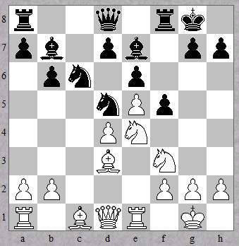 Een partij uit de K.O.- Beker SVS 1 Voerendaal 3 30-01-2014. Wit: R.Kleijans Zwart: Vincent Sewalt. 1.d4, e6 2.Pf3, c5 3.c3, b6 4.e4, Lb7 5.Ld3, Pf6 6.