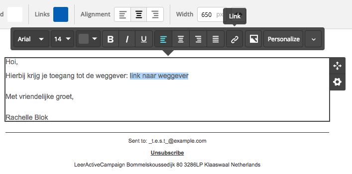 10. Ook plaatsen we een link in de mail naar de weggever.
