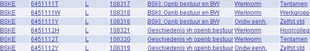 Een vak eindigend op Y wordt niet in het roosterproces betrokken.