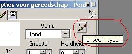 4. De penseel-typen: klik op het penseeltje rechts boven in het Palet