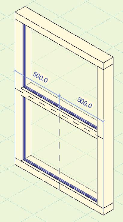 Als voorbeeld wordt hier de standaard vakvulling van het kozijn (31_glas_2) ingewisseld voor een raam. Selecteer hiervoor de ʻCurtain Wall Panelʼ.