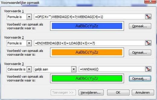 handleiding: Excel: jaarkalender maken, bevat voorw. opmaak opties Voorwaardelijke opmaak Excel 2003 C4:AG5 gaan we kopiëren naar C7:AG8.