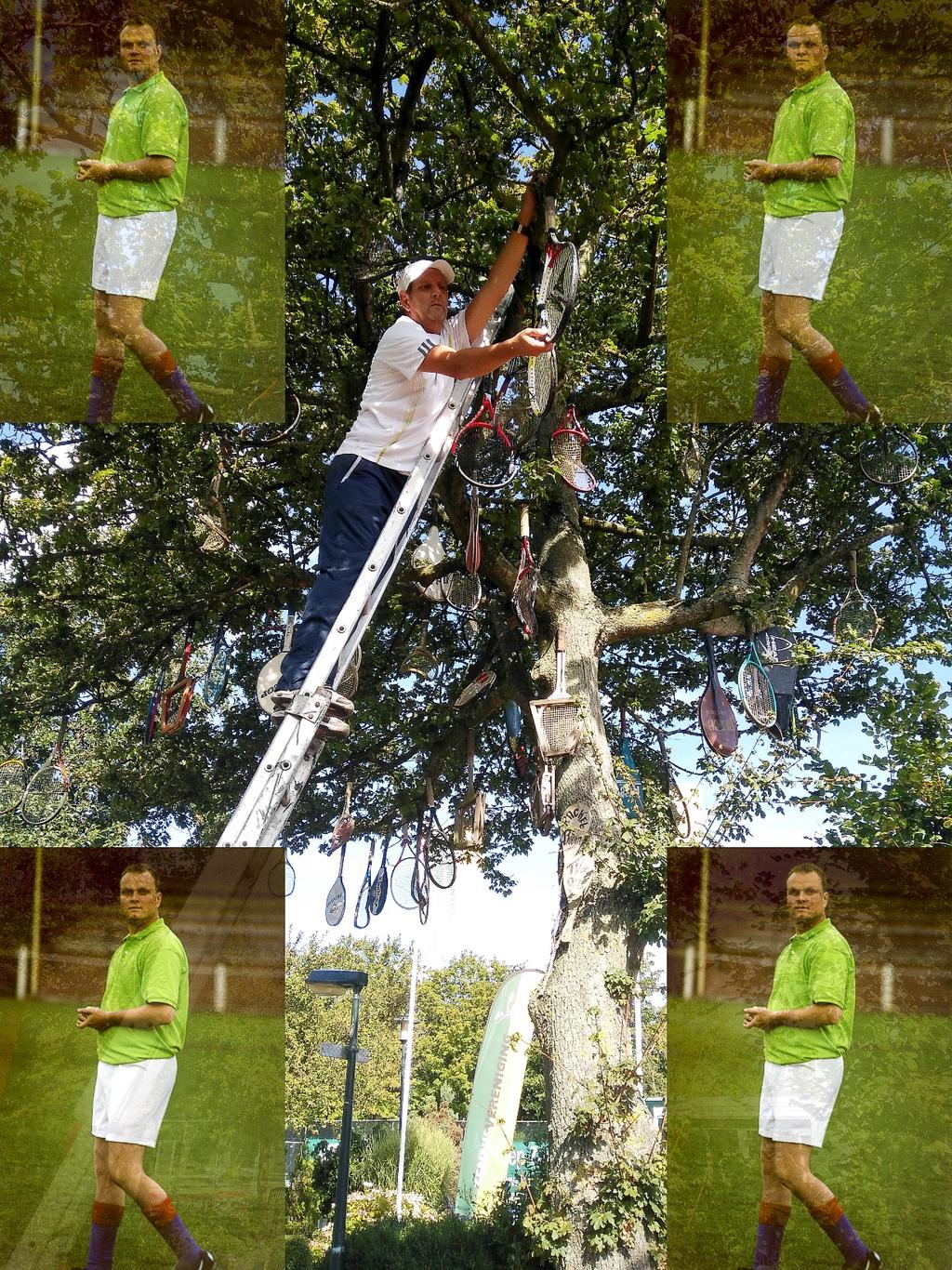 Racketboom Met gevaar voor eigen leven hebben wij Richard en Nico weer 75 tennisrackets opgehangen in de bekende racket boom.