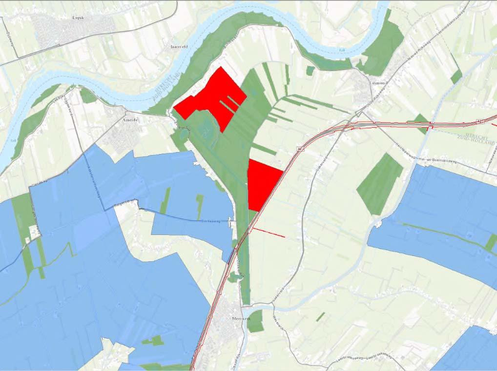 Figuur 6.1: Ligging van zoekgebied voor compensatie van Natuurnetwerk Nederland in provincie Zuid-Holland (rode vlakken).
