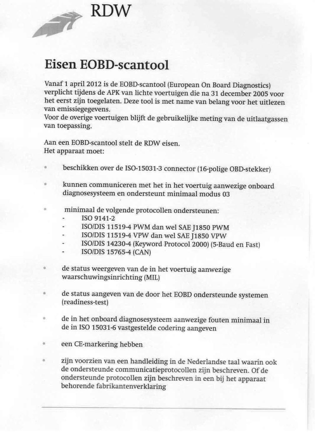 5. Eisen E-OBD-scantool opgesteld door het RDW 6.