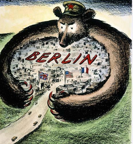 Bron 3 Amerikaanse spotprent uit 1948 met de titel Hoe het gat te dichten, over de Blokkade van Berlijn. De tekenaar, D.R.