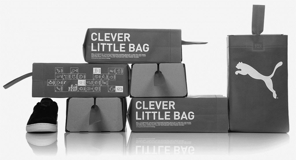 Clever bags Een schoenfabrikant heeft een nieuwe, duurzamere verpakking voor schoenen ontworpen. De oude schoenendoos is vervangen door een zak en een stukje karton.
