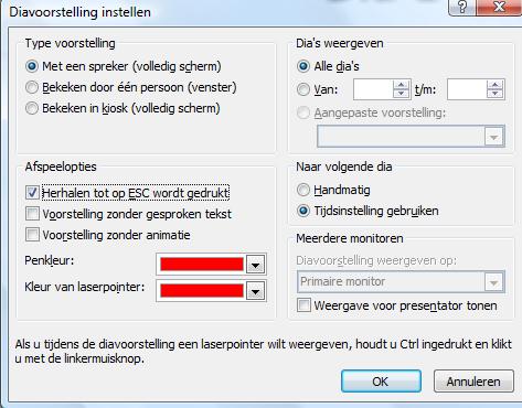 Zet een vinkje bij deze optie, dan zal de presentatie worden