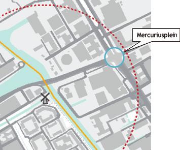 Mercuriusweg tegenover. De nieuwe Spoorboogweg zorgt voor circa 5 microgram toename ten opzichte van de referentiesituatie bij de variant dubbele T-aansluiting.