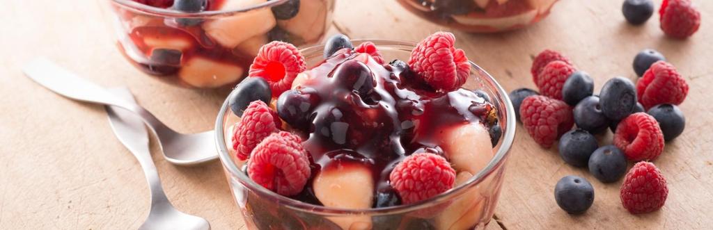 DESSERTS - Bonfiture kwarken Kwark op basis van halfvolle yoghurt met een lekkere fruit- of vanillesmaak. Op zich al een volwaardig dessert maar met toevoeging van (vers) fruit een waar feestdessert.