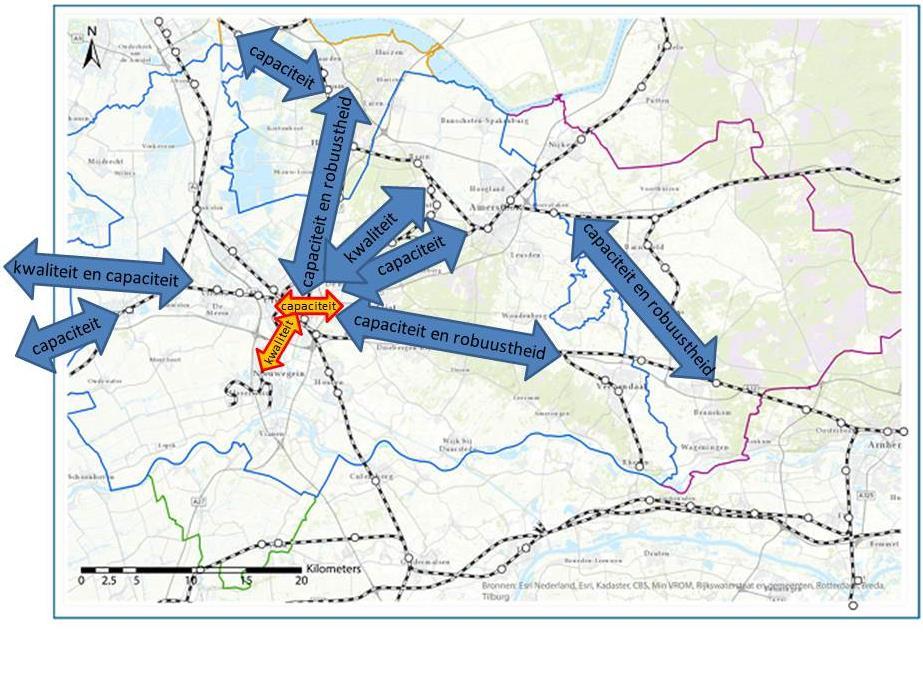A9 Netwerkperspectief voor Midden-Nederland: knelpunten op de assen Regionale knelpunten op de assen Aangenomen kan worden dat voor de inpassing van alleen het regionale openbaar vervoer meestal