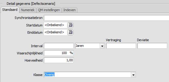 15.14.1 Tabblad Standaard In het tabblad Standaard definieer je start- en einddatum van het scenario, de tijdsinterval (inclusief eventuele vertraging en spreiding.