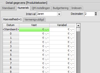 15.7.2 Tabblad Numeriek In het tabblad Numeriek definieer je de kosten. Betreft het een vast bedrag, dan gebruik je het veld <standaard>.