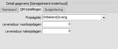 15.10.2 Tabblad QM Instellingen In het tabblad QM instellingen worden de kwantitatieve analyses met betrekking tot onderhoud ingesteld.