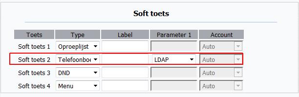 Configuratie tiptel 32xx serie met firmware 5.191 en hoger: Login op de web interface, en ga naar Telefoonboek->LDAP: Neem de gegevens over, zoals hierboven vermeld.